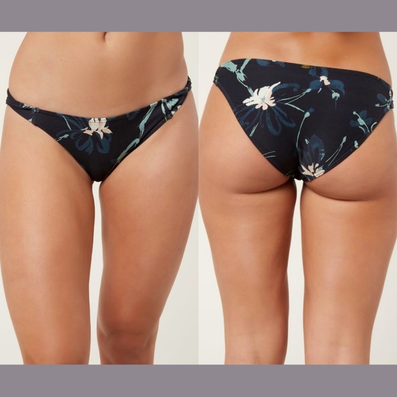 NEW O'Neill Christy Floral Twist Tab Bikini Bottom in‎ Black [SZ Large ] - Picture 1 of 12